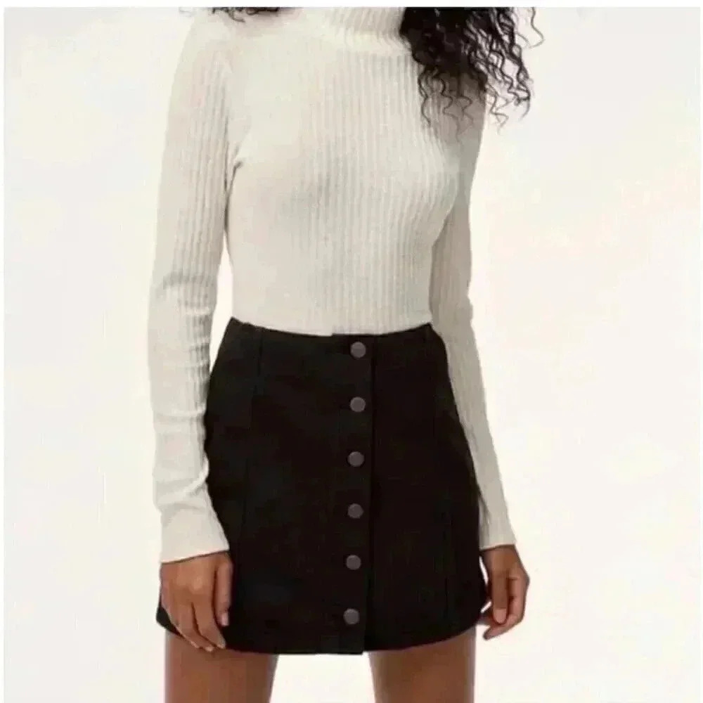 Aritzia Wilfred  Free Ahrens Button Black Denim Mini Skirt sz 00 - Picture 2 of 8